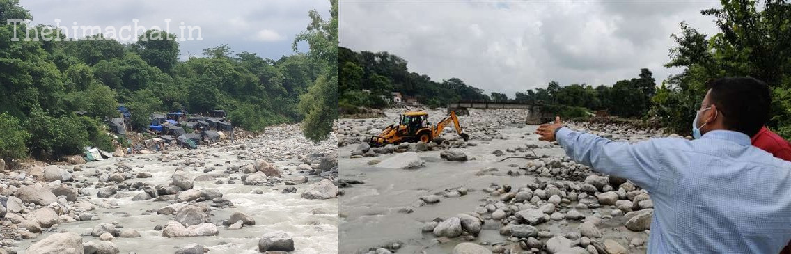 मांझी खड्ड में बाढ़ से फंसी पोकलेन मशीन | Heavy Flood in Manjhi Khad | Rescue Operation जारी